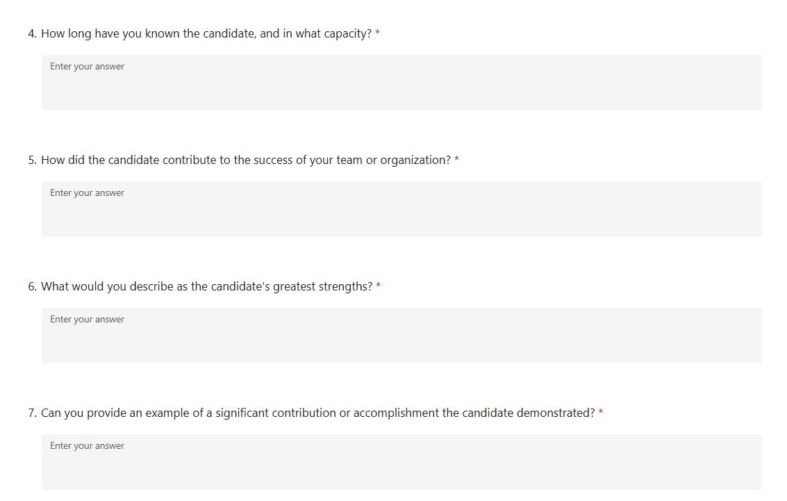 Screenshot of a reference check form